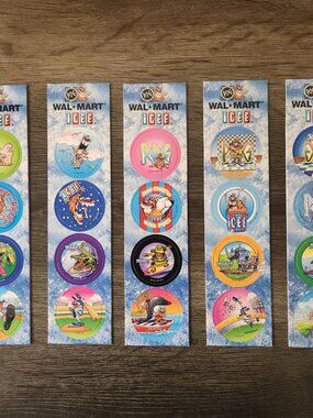 POGS Milkcaps WAL-MART ICEE Complete Set Intact on Cards 1995 90's Rare Vintage